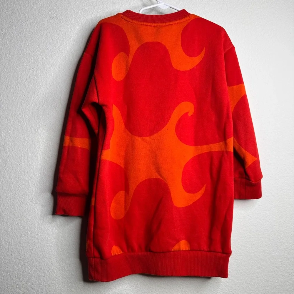 Adidas Marimekko Girls Red Orange Laine Wave Sweatshirt Dress Size‎ 5-6Y 2XS